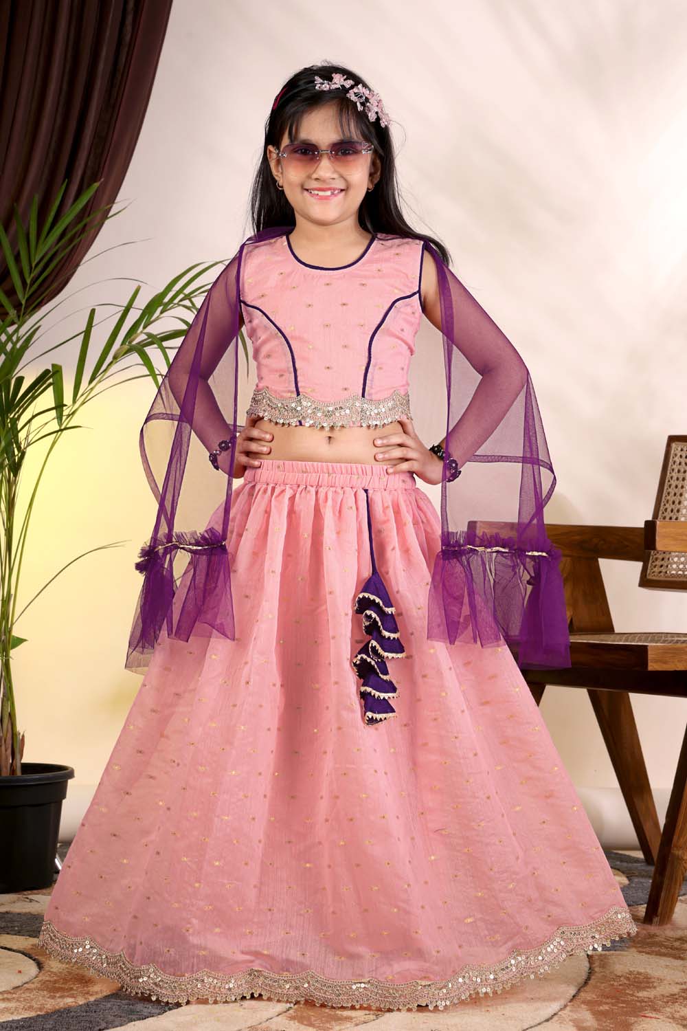 Girls Trendy Lehenga Choli Set with Net Dupatta – Kids Festive & Party Wear Ethnic Outfit