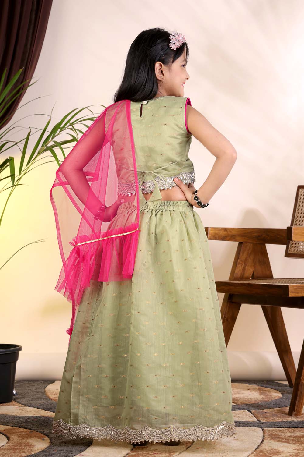 Girls Trendy Lehenga Choli Set with Net Dupatta – Kids Festive & Party Wear Ethnic Outfit