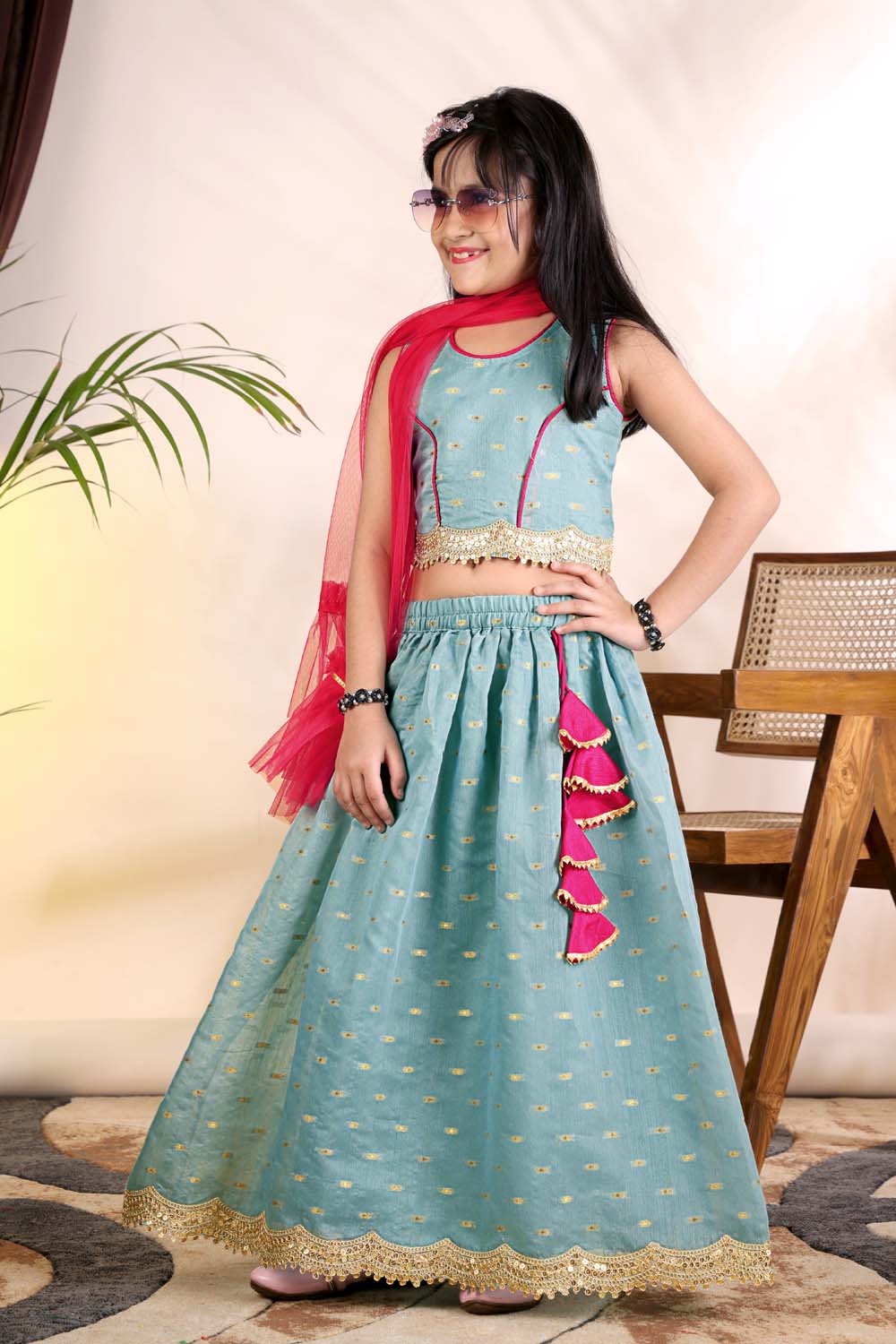 Girls Trendy Lehenga Choli Set with Net Dupatta – Kids Festive & Party Wear Ethnic Outfit