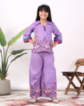 Girls Flamingo Embroidered Co-Ord Set with Wide Leg Pants | Premium Kids Ethnic Wear