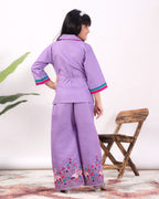 Girls Flamingo Embroidered Co-Ord Set with Wide Leg Pants | Premium Kids Ethnic Wear
