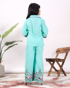 Girls Flamingo Embroidered Co-Ord Set with Wide Leg Pants | Premium Kids Ethnic Wear