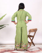 Girls Flamingo Embroidered Co-Ord Set with Wide Leg Pants | Premium Kids Ethnic Wear