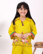 Girls Flamingo Embroidered Co-Ord Set with Wide Leg Pants | Premium Kids Ethnic Wear