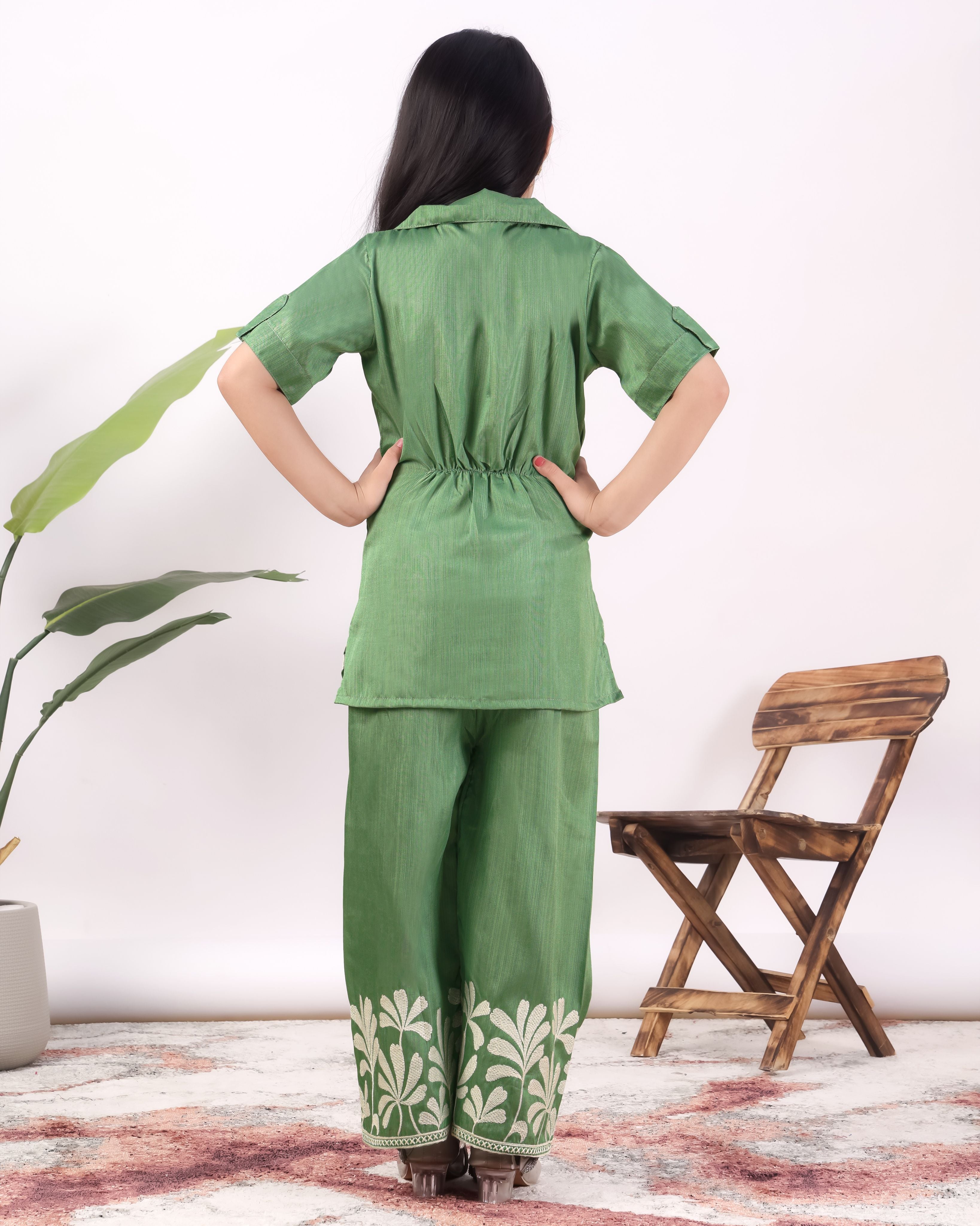 Girls Embroidered Co-Ord Set with Wide Leg Pants | Premium Party & Festive Wear for Kids