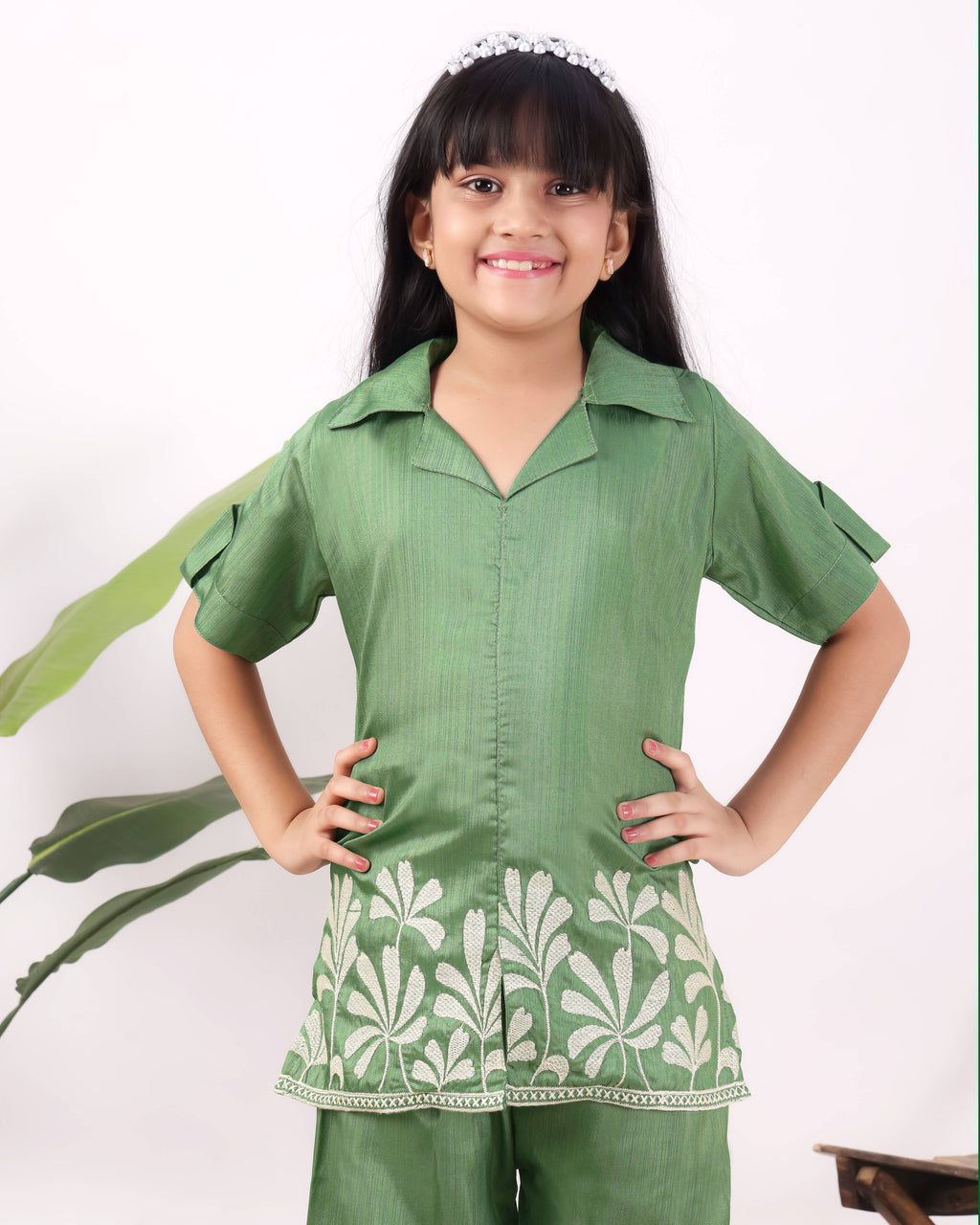 Girls Embroidered Co-Ord Set with Wide Leg Pants | Premium Party & Festive Wear for Kids