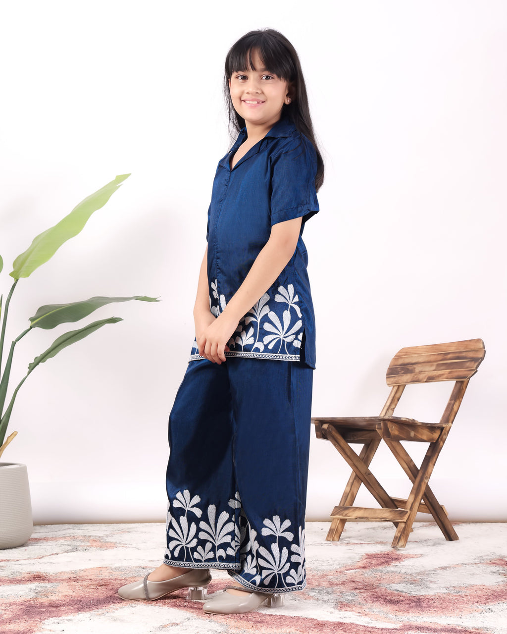 Girls Embroidered Co-Ord Set with Wide Leg Pants | Premium Party & Festive Wear for Kids