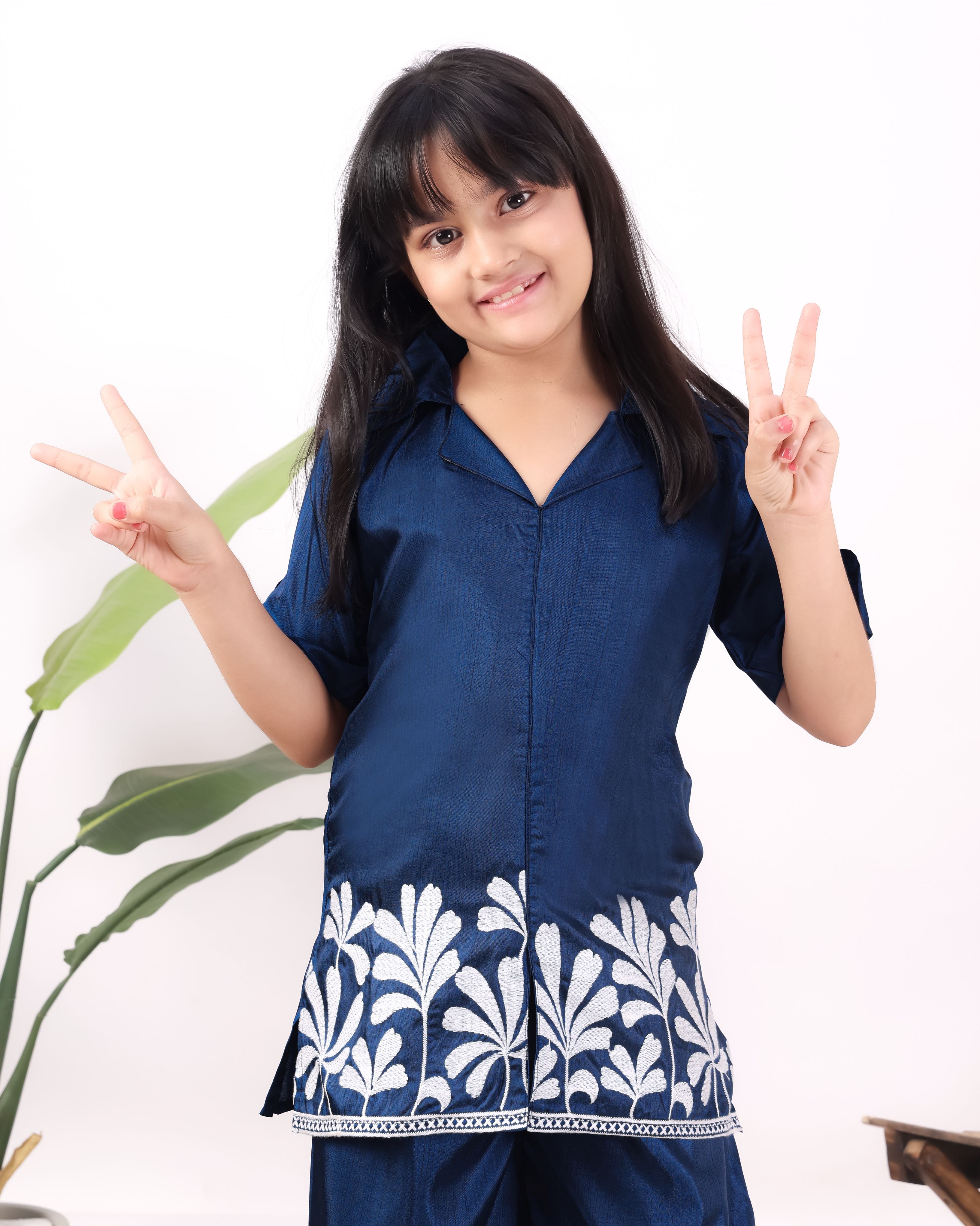 Girls Embroidered Co-Ord Set with Wide Leg Pants | Premium Party & Festive Wear for Kids