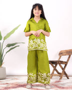 Girls Embroidered Co-Ord Set with Wide Leg Pants | Premium Party & Festive Wear for Kids