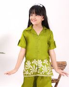 Girls Embroidered Co-Ord Set with Wide Leg Pants | Premium Party & Festive Wear for Kids