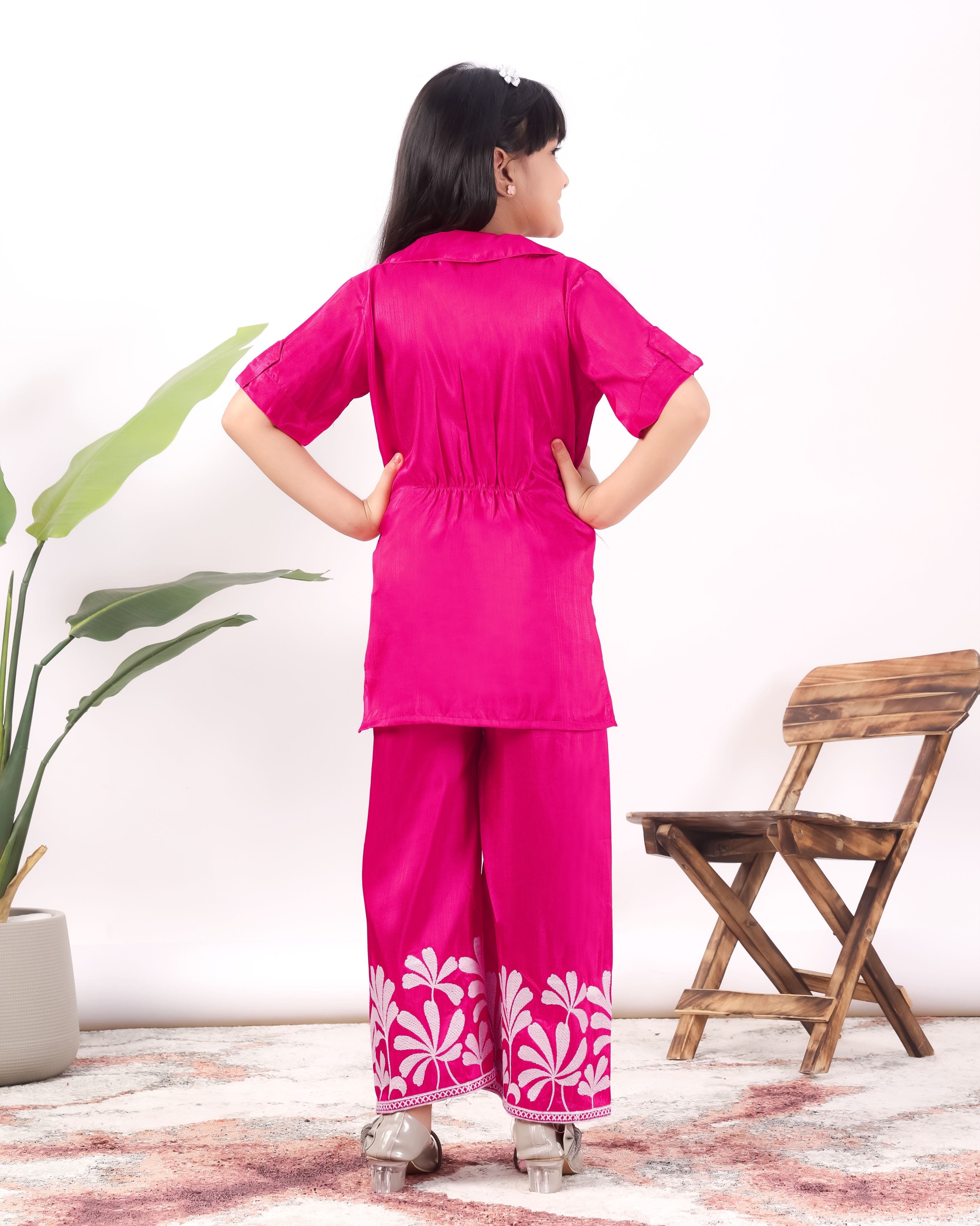 Girls Embroidered Co-Ord Set with Wide Leg Pants | Premium Party & Festive Wear for Kids