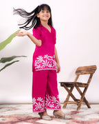 Girls Embroidered Co-Ord Set with Wide Leg Pants | Premium Party & Festive Wear for Kids