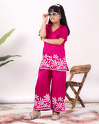 Girls Embroidered Co-Ord Set with Wide Leg Pants | Premium Party & Festive Wear for Kids