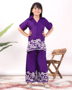 Girls Embroidered Co-Ord Set with Wide Leg Pants | Premium Party & Festive Wear for Kids