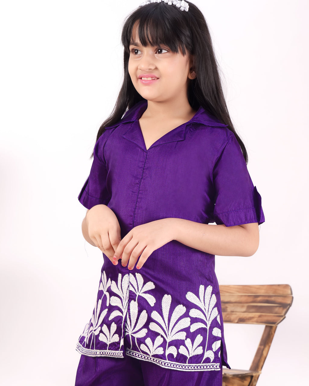 Girls Embroidered Co-Ord Set with Wide Leg Pants | Premium Party & Festive Wear for Kids