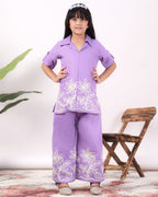 Girls Floral Embroidered Co-Ord Set with Palazzo Pants | Stylish Kids Party Wear