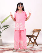 Girls Floral Embroidered Co-Ord Set with Palazzo Pants | Stylish Kids Party Wear