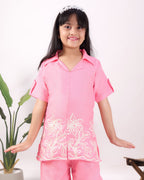 Girls Floral Embroidered Co-Ord Set with Palazzo Pants | Stylish Kids Party Wear