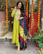 Lime Green Kurta Set with Contrast Dupatta – Festive & Party Wear