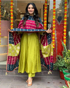 Lime Green Kurta Set with Contrast Dupatta – Festive & Party Wear