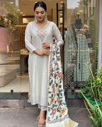 Off White Floral Salwar Kameez Set with Dupatta – Wedding Guest Outfit for Women