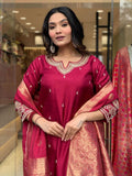 Maroon Silk Kurta Set with Banarasi Dupatta – Wedding & Festive Wear