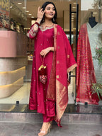 Maroon Silk Kurta Set with Banarasi Dupatta – Wedding & Festive Wear