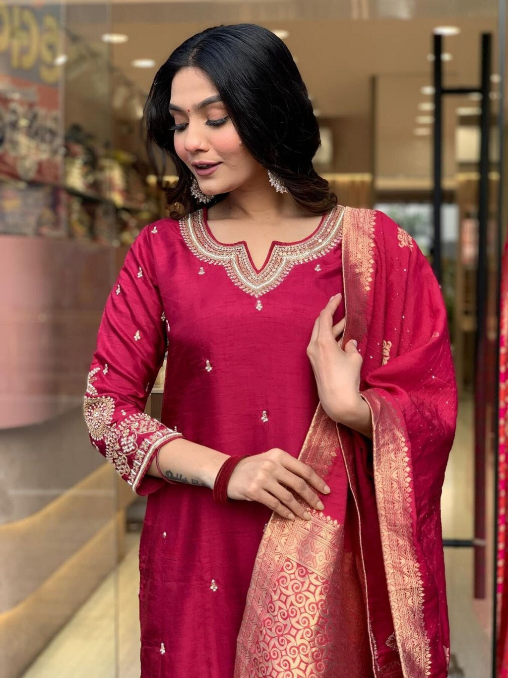 Maroon Silk Kurta Set with Banarasi Dupatta – Wedding & Festive Wear