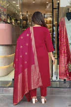 Maroon Silk Kurta Set with Banarasi Dupatta – Wedding & Festive Wear