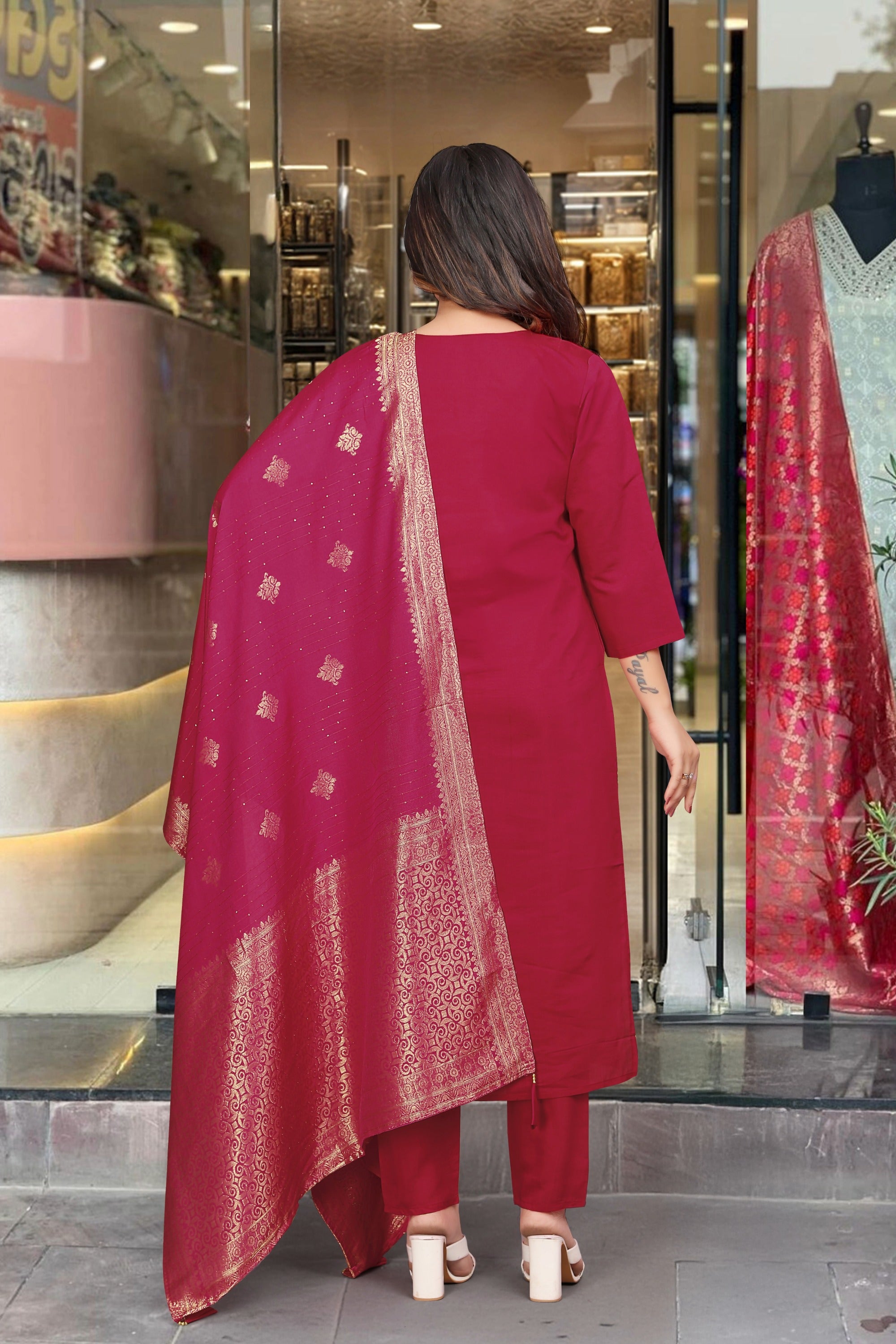 Maroon Silk Kurta Set with Banarasi Dupatta – Wedding & Festive Wear