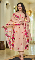 Peach Floral Kurta Set with Dupatta – Casual & Festive Wear