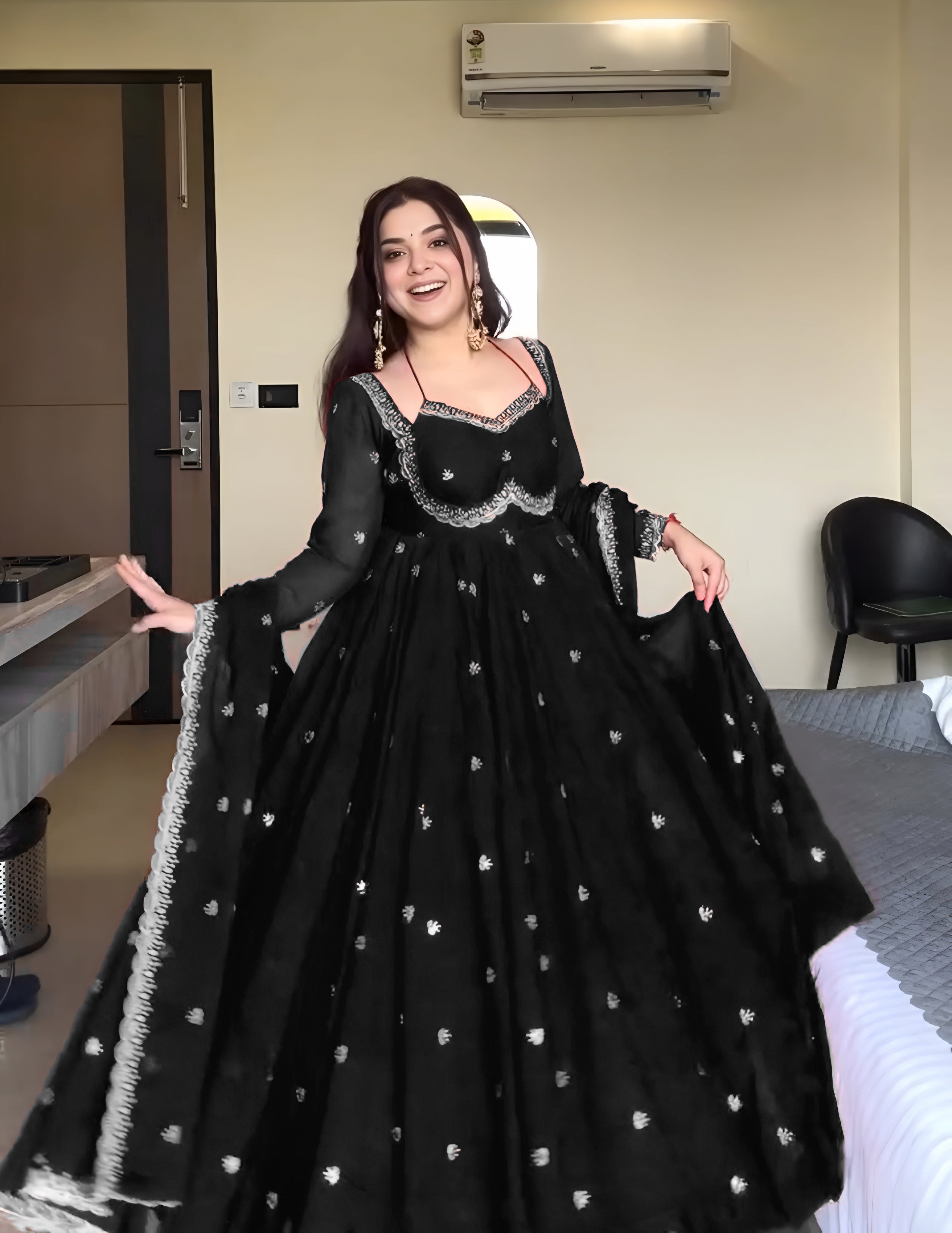 Embroidered Georgette Anarkali Kurti Set with Dupatta | Party & Festive Wear for Women