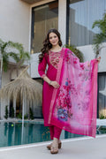 Magenta Kurta Set with Floral Dupatta – Festive Salwar Suit for Women