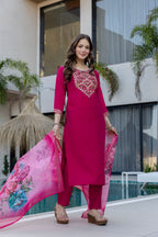 Magenta Kurta Set with Floral Dupatta – Festive Salwar Suit for Women