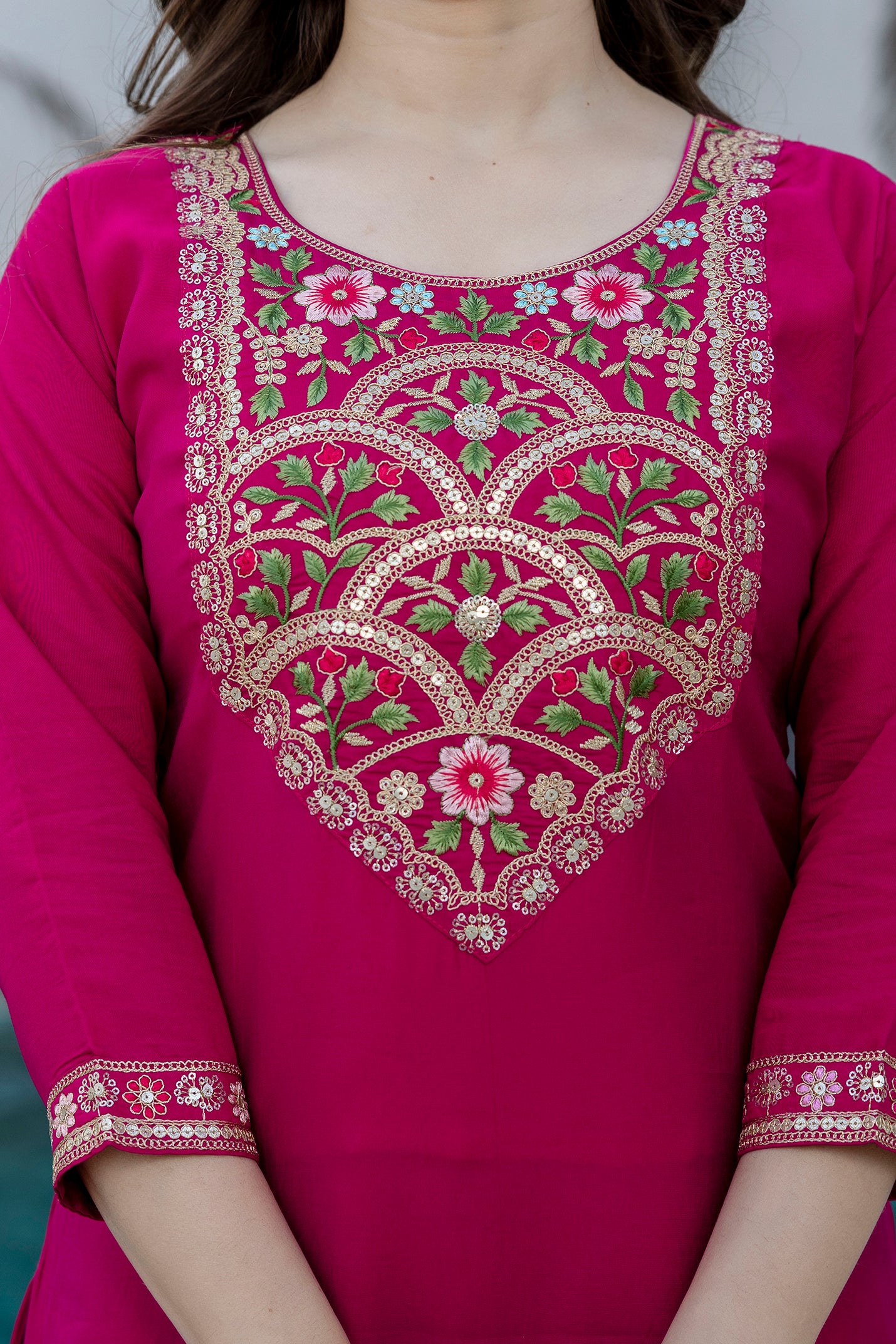 Magenta Kurta Set with Floral Dupatta – Festive Salwar Suit for Women