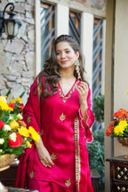 Hot Pink Silk Kurta Set with Gold Embroidery & Dupatta – Festive Ethnic Wear