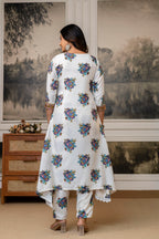 White Floral Printed Cotton Kurti Set with Dupatta – Casual & Festive Wear