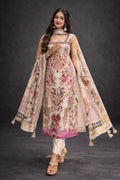 Ivory Kurta Set with Floral Dupatta – Elegant Festive Wear for Women