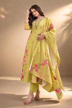 Lemon Yellow Floral Kurta Set with Dupatta – Casual & Festive Wear