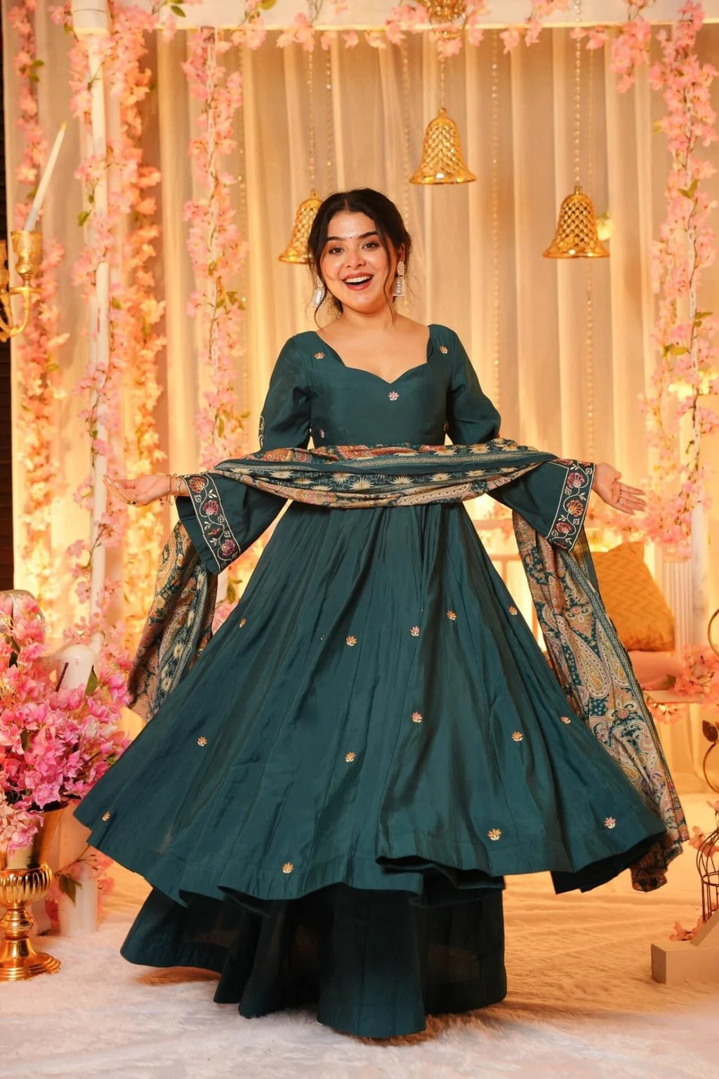 Teal Green Chanderi Kurta Sharara Set with Dupatta – Wedding & Festive Outfit