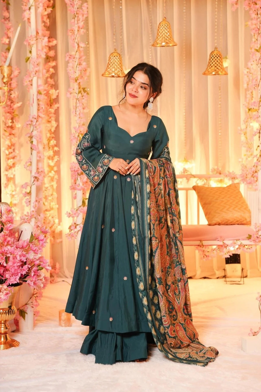Teal Green Chanderi Kurta Sharara Set with Dupatta – Wedding & Festive Outfit
