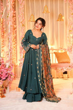Teal Green Chanderi Kurta Sharara Set with Dupatta – Wedding & Festive Outfit