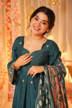 Teal Green Chanderi Kurta Sharara Set with Dupatta – Wedding & Festive Outfit