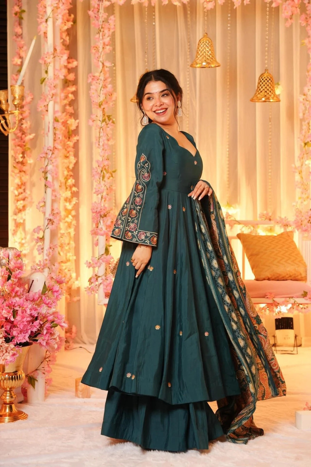 Teal Green Chanderi Kurta Sharara Set with Dupatta – Wedding & Festive Outfit