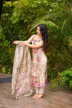 Ivory Kurta Set with Floral Dupatta – Elegant Festive Wear for Women