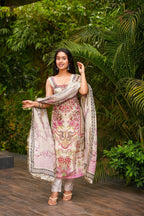 Ivory Kurta Set with Floral Dupatta – Elegant Festive Wear for Women