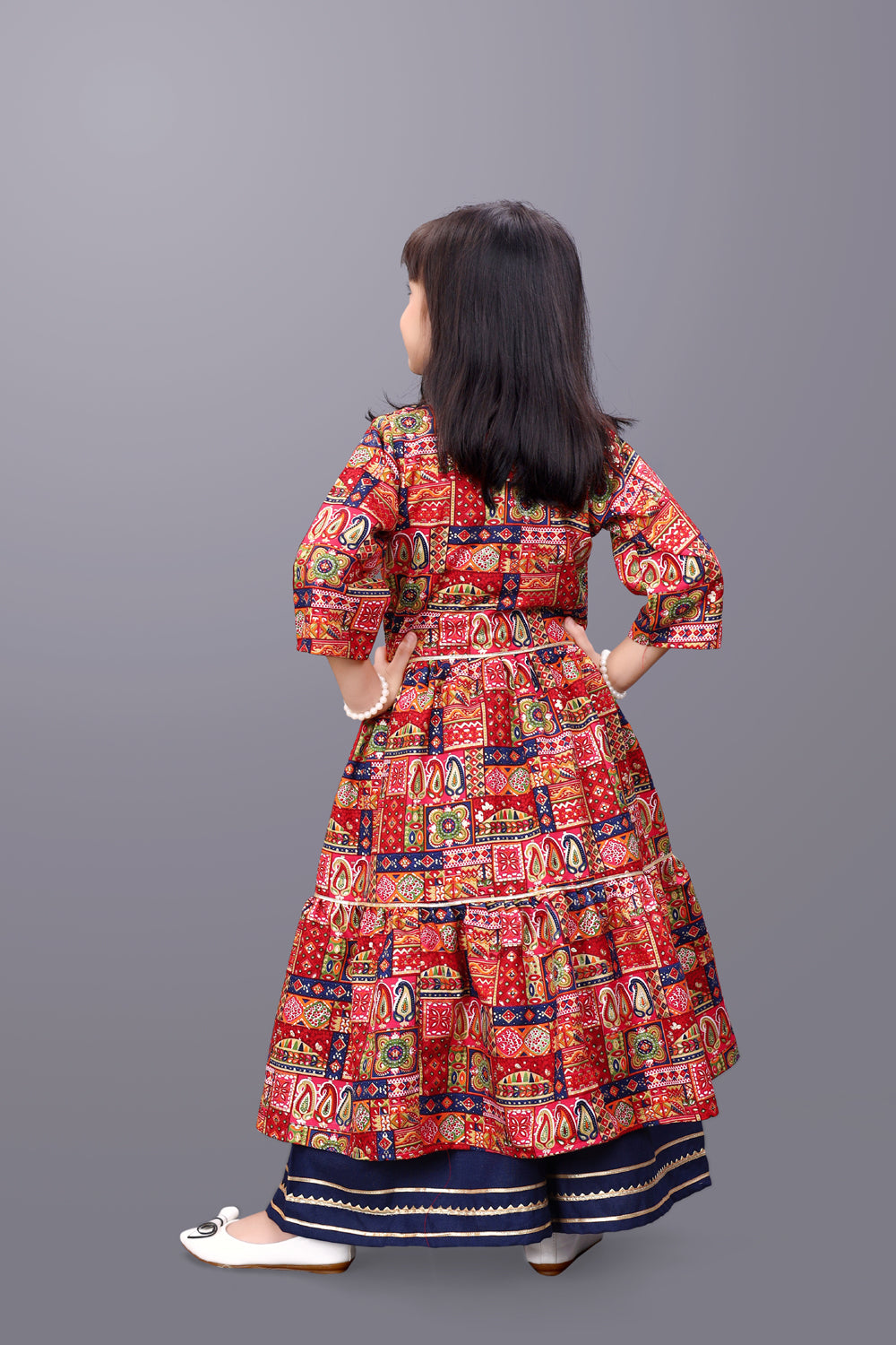 Girls Casual Ethnic Jacket, Kurta and Palazzo Set