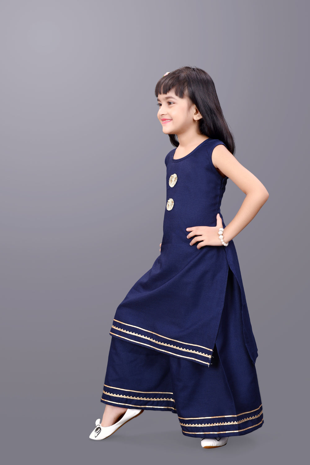 Girls Casual Ethnic Jacket, Kurta and Palazzo Set