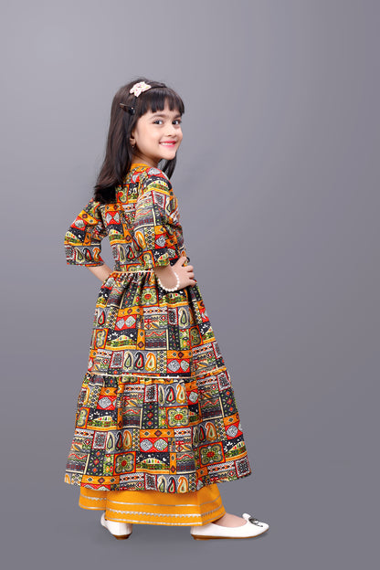 Girls Casual Ethnic Jacket, Kurta and Palazzo Set