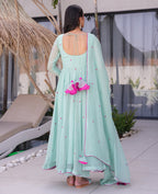 Mint Green Embroidered Georgette Anarkali Suit – Party & Festive Wear